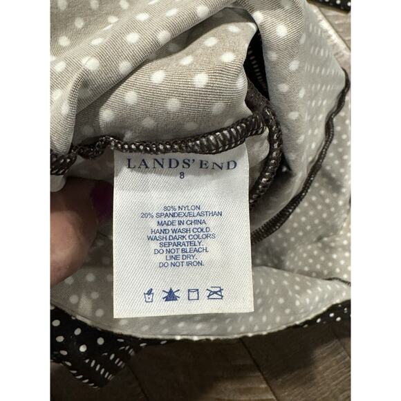 Lands End Halter Tankini Swim Suit Brown Polka Dot Tie Neck Solid Bottoms Size 8 - Picture 9 of 9